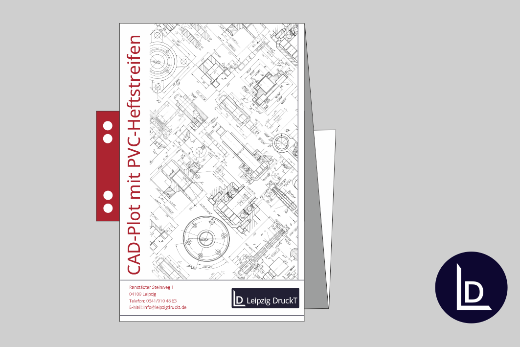 CAD-Plots gefaltet mit PVC-Heftstreifen 